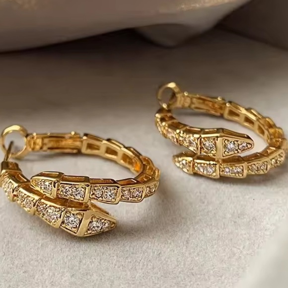 Serpentine Gold  Hoop Earrings - Picture 1 of 8